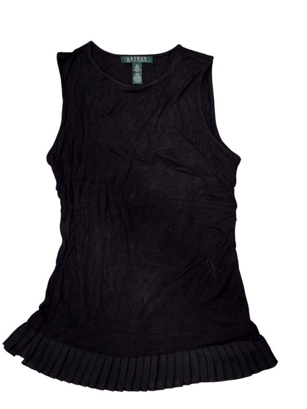 Lauren Ralph Lauren Womens Sleeveless Black Top With Pleated Hem In XS